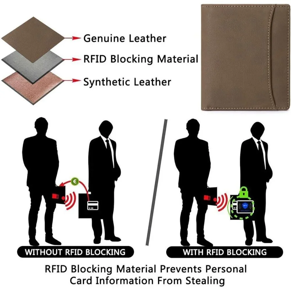 Men's 1 Type Coffee Genuine Leather Minimalist Wallets Card Zipper Coin Pocket